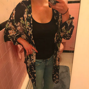 Navy Kimono with White Flowers